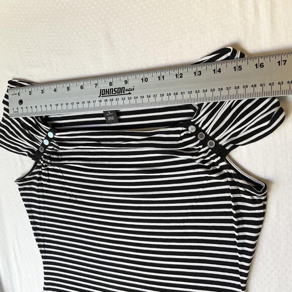 White House Black Market Women Shirt S Striped Button Boat Neck Pullover - Picture 5 of 7